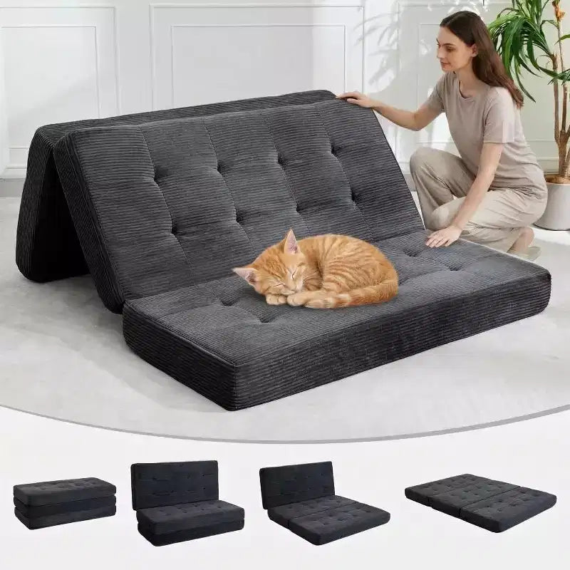Canapé-lit pliable en trois avec matelas en mousse à mémoire de forme de 39x75, matelas capitonné de 6