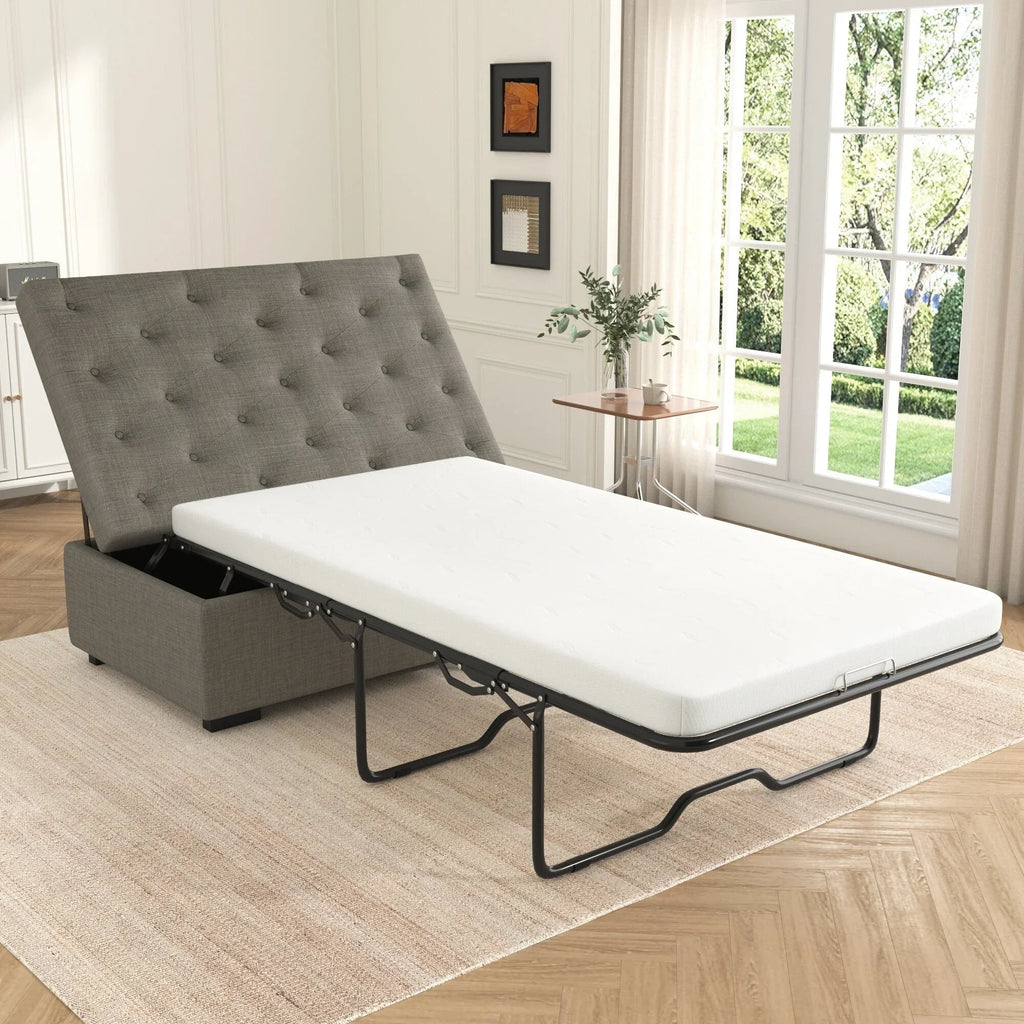 Slaapbank, poef van 49.6 met een slaapbank, ombouwbare slaapbankpoef met traagschuimmatras en gecapitonneerd ontwerp
