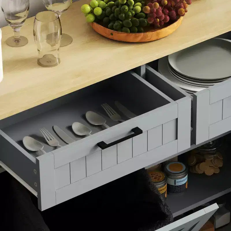 HOMCOM Küchenunterschrank für Mülltonne mit Klappfront und Schubladen, Landhausstil, mit versteckter Mülltonne