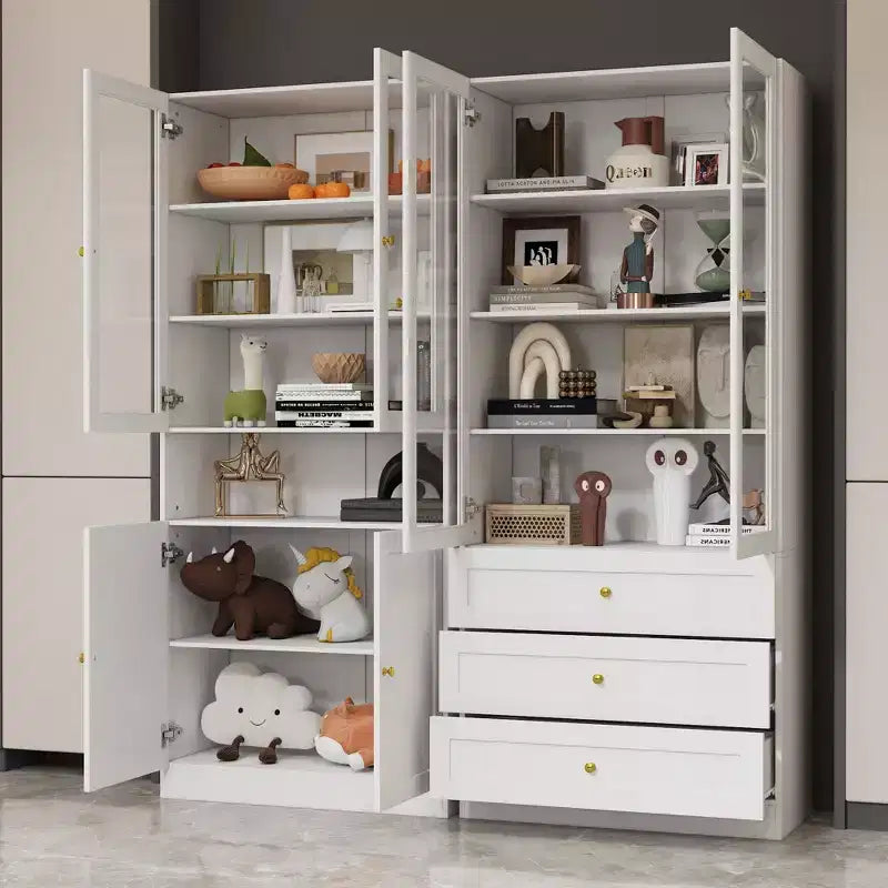 Famapy Vitrine mit Glastüren, Bücherregal, Organizer und Vorratsschrank