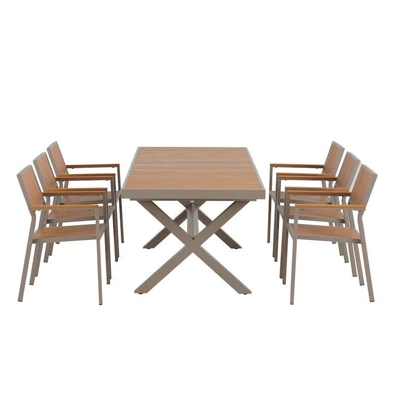 Ensemble de repas d’extérieur extensible 7 pièces avec table extensible et 6 fauteuils