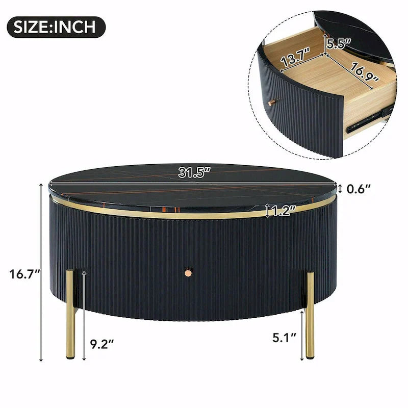 Moderne ronde salontafel van 31.5 met grote opberglade
