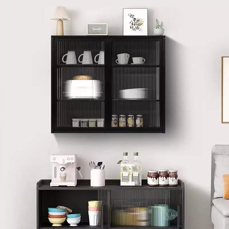 Okak moderner Hängeschrank mit 2 Türen, 3 Ebenen und Glastüren für Eingangsbereich/Esszimmer/Wohnzimmer/Küche