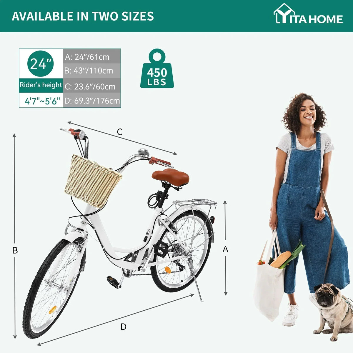 Moasis24/ 26 Cruiser-Fahrrad mit 7 Gängen, verstellbarer Tiefeinstieg, Pendlerfahrrad