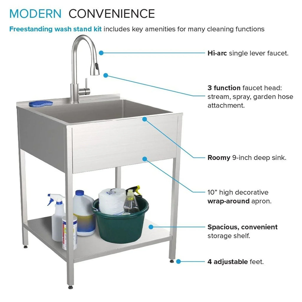 Évier de buanderie en acier inoxydable avec meuble de lavage - 24-in W x 22-in D x 35-in H