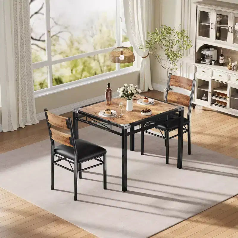 Essgruppe für 4 Personen mit 4 gepolsterten Stühlen, 5-teiliges Esszimmer-Set aus Holz mit Eckenschutz für Küche, Wohnung und kleine Räume