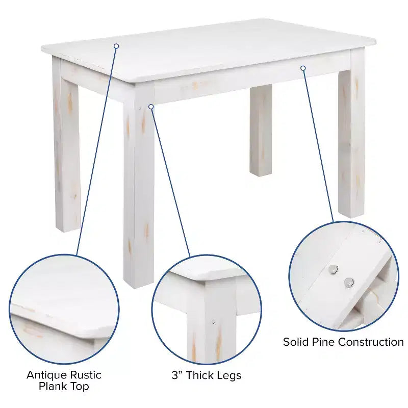 Flash Furniture, rechteckiger Farm-Esstisch aus massivem Kiefernholz, 46 x 30