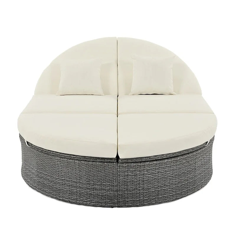 Lit de soleil d’extérieur pour patio, banquette-lit 2 places avec coussins et oreillers