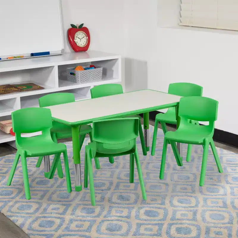 Ensemble table d’activités rectangulaire réglable en hauteur en plastique Emma and Oliver, 23.625W x 47.25L, avec 6 chaises