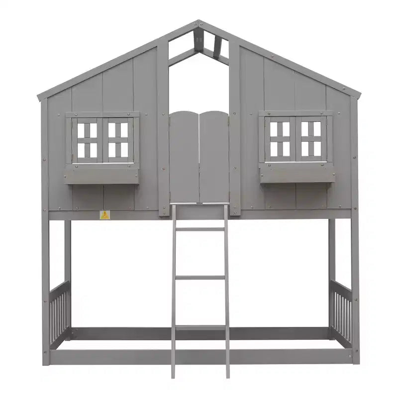 Hoogslaper in huisvorm voor een eenpersoonsbed, houten speelhuis-hoogslaper met ladder en veiligheidsleuningen voor kinderen