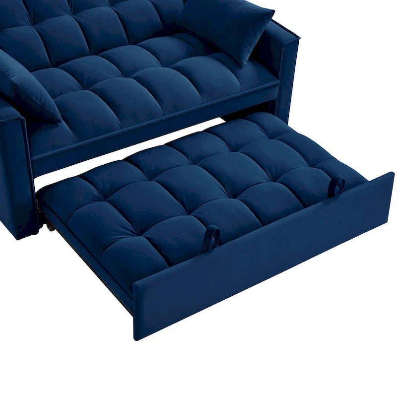4-in-1-Zweisitzer-Schlafsofa mit Armlehnen und Aufbewahrungstaschen, multifunktionales, getuftetes Ausziehsofa mit verstellbarer Rückenlehne