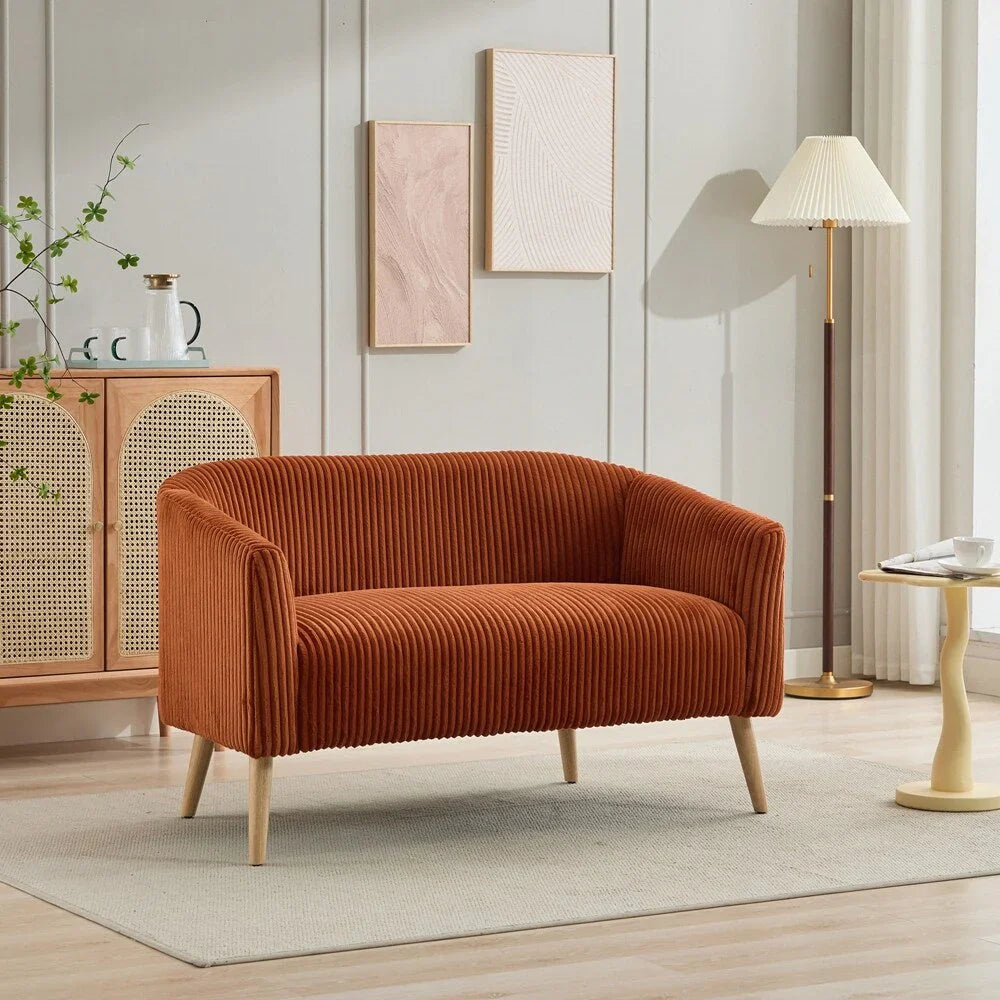 2-Sitzer-Sofa mit Cordbezug und Beinen aus Walnussholz