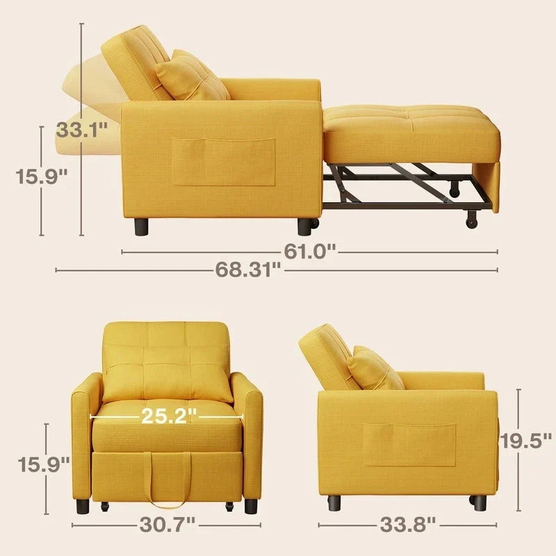 Verstelbare slaapbank 3-in-1, uitschuifbare fauteuilbank, ombouwbaar opklapbed voor de woonkamer