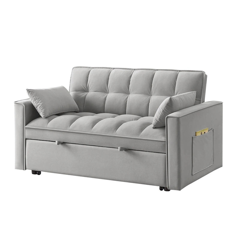 4-in-1-Zweisitzer-Schlafsofa mit Armlehnen und Aufbewahrungstaschen, multifunktionales, getuftetes Ausziehsofa mit verstellbarer Rückenlehne