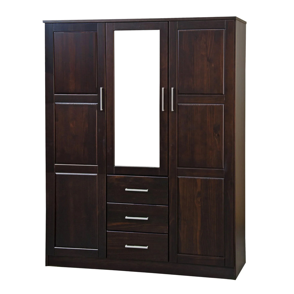 Palace Imports Cosmo Kleiderschrank mit 3 Türen aus 100 % Massivholz und Türen aus Massivholz oder mit Spiegel