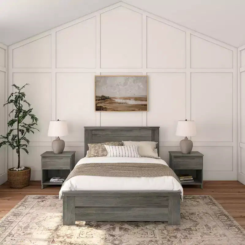 Cadre de lit double de style champêtre Plank+Beam avec tête de lit, lit plateforme en bois massif