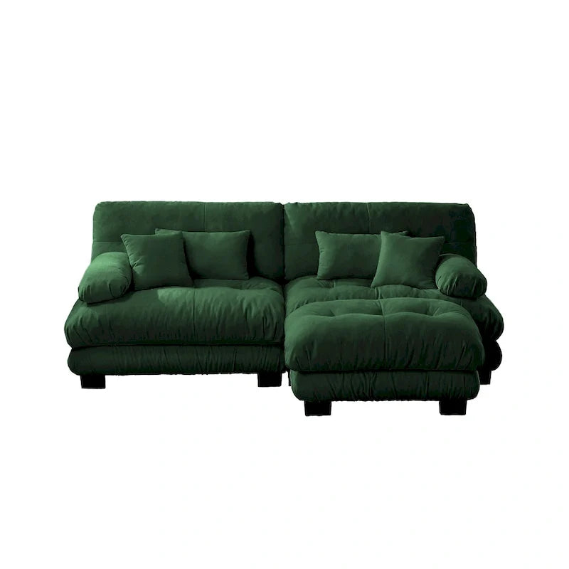 Narożna sofa dwuosobowa w kształcie litery L z tapicerką chenille i poduszkami lędźwiowymi