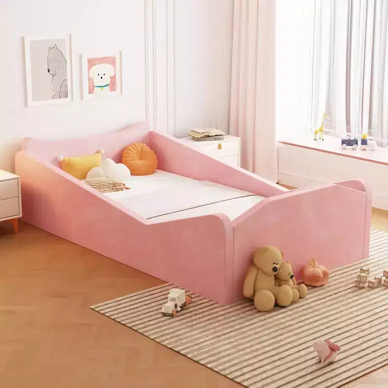 JOYMOR Kleinkinderbett, Bodenbett mit Sicherheitsgitter, Montessori-Kleinkinderbett mit Tierohren, rosa