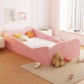 JOYMOR Kleinkinderbett, Bodenbett mit Sicherheitsgitter, Montessori-Kleinkinderbett mit Tierohren, rosa
