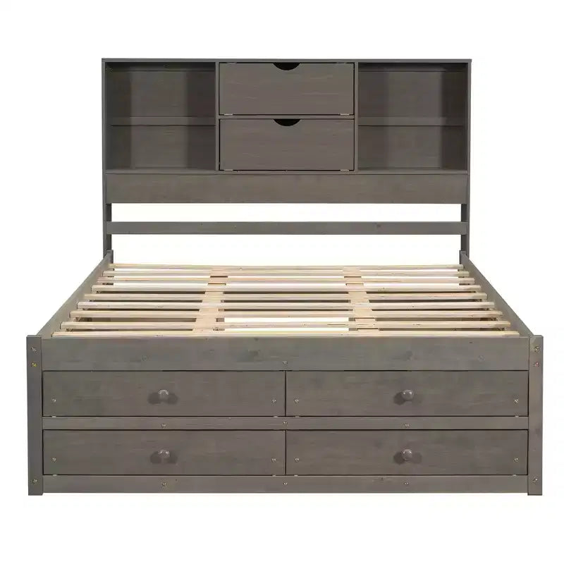 Queensize bed met opbergrek en 8 laden, eenvoudig te monteren