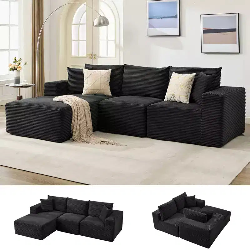 108 Modernes Sofa, 3-Sitzer-Polstersofa in L-Form mit Kissen, Sofa mit tiefer Sitzfläche, keine Montage erforderlich