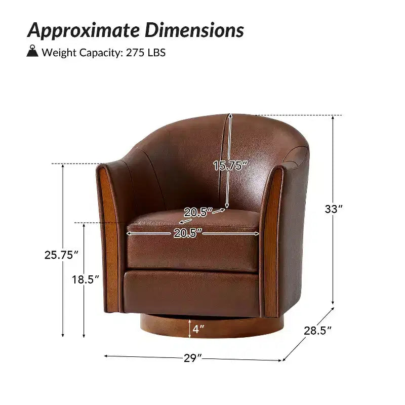 Pocono Übergangs-Stil-Drehfasssessel aus echtem Leder mit Massivholzgestell, 2er-Set, Artful Living Design