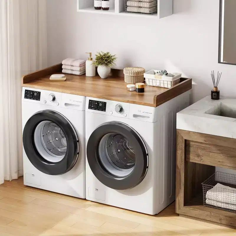 Plateau pour lave-linge et sèche-linge, avec rebord surélevé et tapis antidérapant, pour panier à linge, rangement et organisation de la buanderie