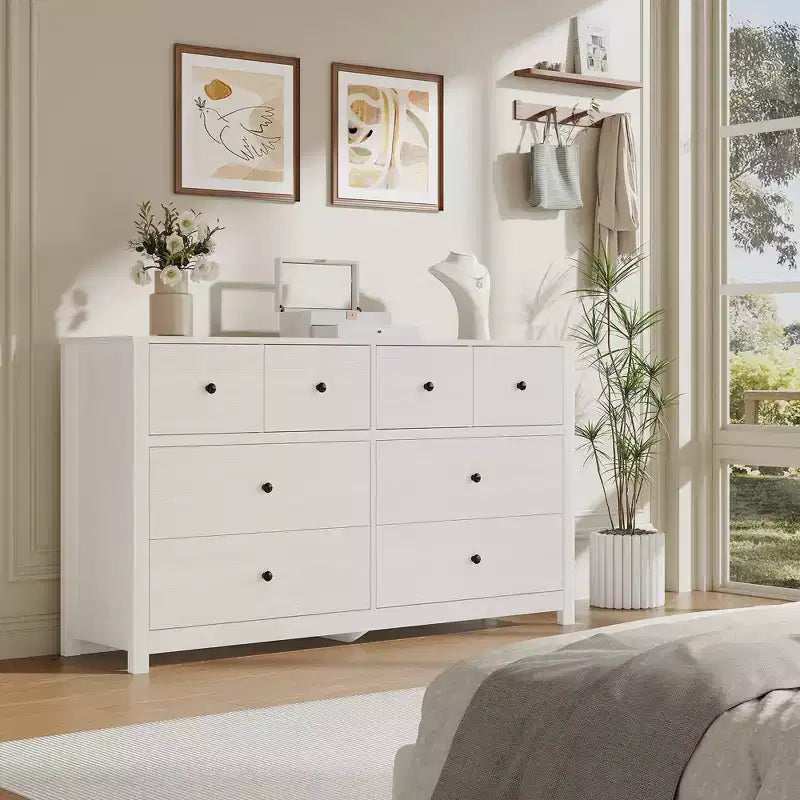 Moderne ladekast met 8 lades voor de slaapkamer, brede houten ladekast met veel opbergruimte, vrijstaande opbergkast voor de woonkamer