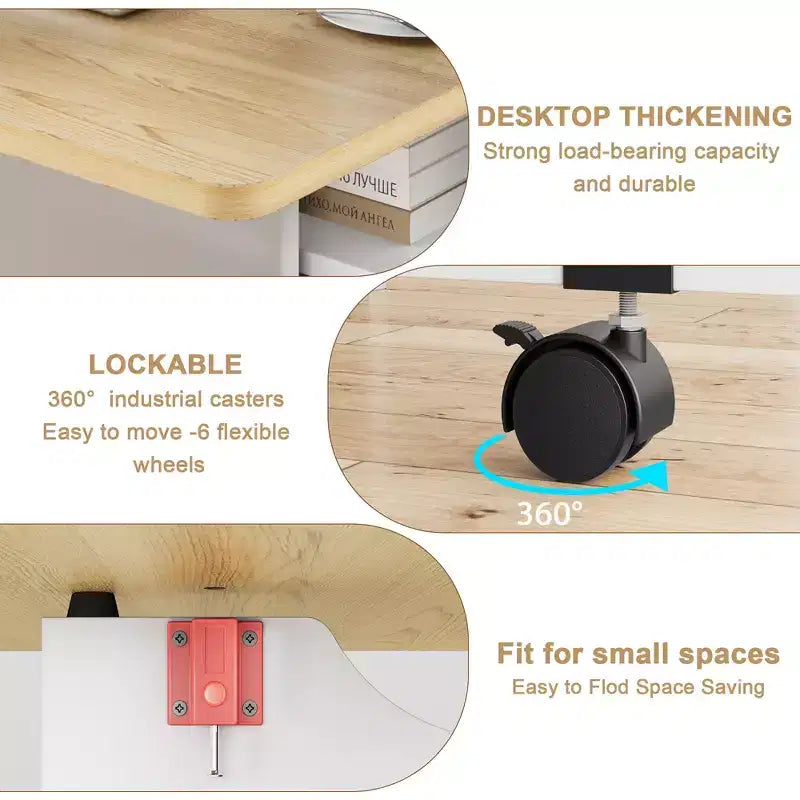 Klapptisch für die Küche, platzsparender Esstisch, ausziehbarer Küchentisch mit Klappplatten und 6 Rollen für kleine Räume