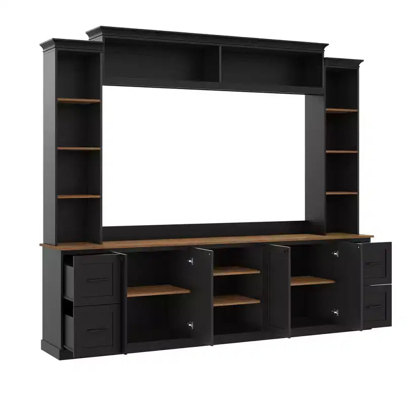 Meuble mural de divertissement de style champêtre ModernLuxe 4 en 1, compatible avec les téléviseurs jusqu'à 70, meuble TV et console multimédia avec étagères réglables et tiroirs