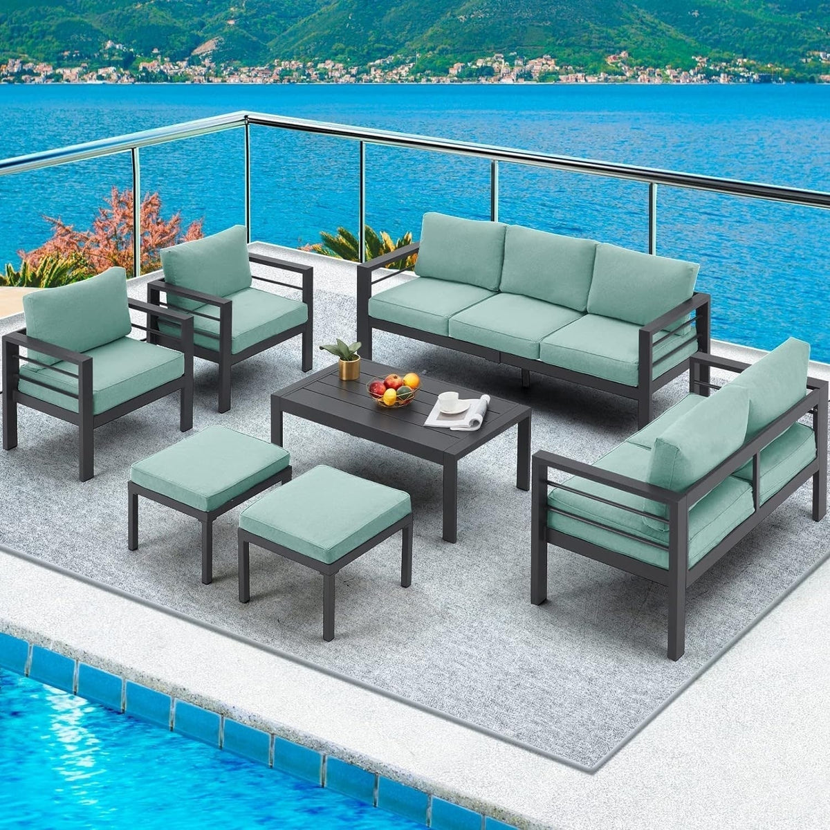 AECOJOY 7-teiliges Gartenmöbelset aus Aluminium für draußen