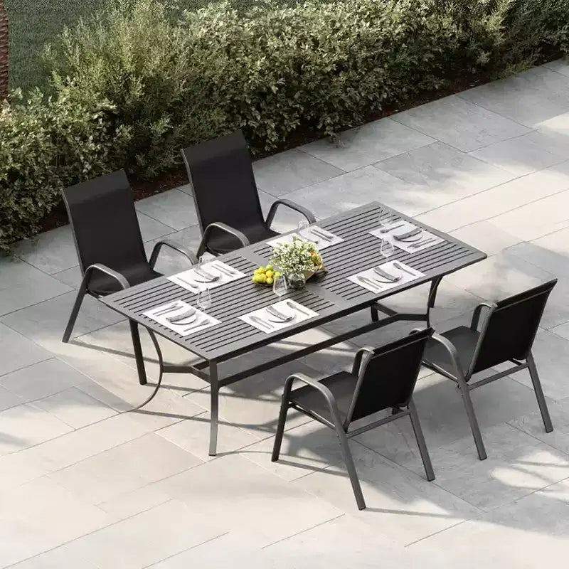 Terrassenstühle, stapelbares Outdoor-Esszimmerstuhlset mit 4/6 Stühlen aus wetterfestem, leichtem Textilene und Armlehnen für Garten und Poolbereich