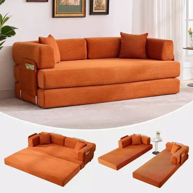 Canapé-lit, matelas pliant 5 en 1 de 78.8, canapé ou causeuse, cadre en acier à forme fixe, velours côtelé avec oreillers