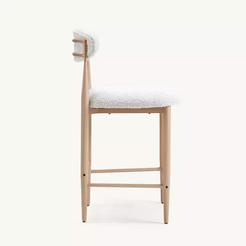 Set van 4 eetkamerbarkrukken zonder armleuningen van bouclé, met metalen poten met houtnerf voor de keuken, woonkamer, het restaurant of café - Morden Fort