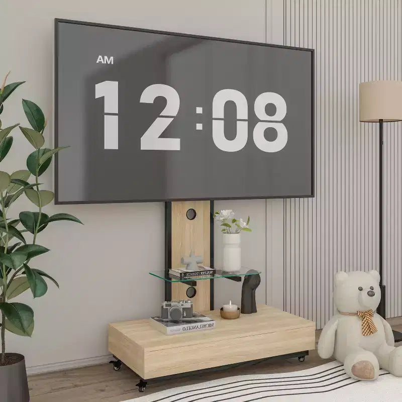 TV-meubel voor tv’s van 32-75, in hoogte verstelbare mobiele tv-wagen met lade en wielen voor de woonkamer, slaapkamer en kantoren -ModernLuxe