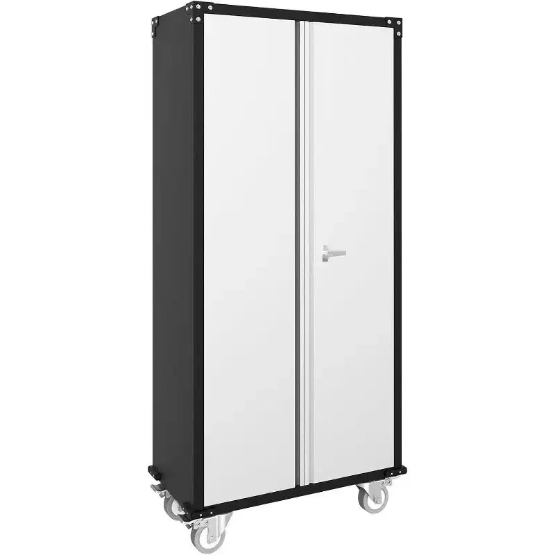Garagekast op wielen met gereedschapsbord, afsluitbare metalen opbergkast van 72 H met 2 deuren en 4 verstelbare planken voor de garagewerkplaats