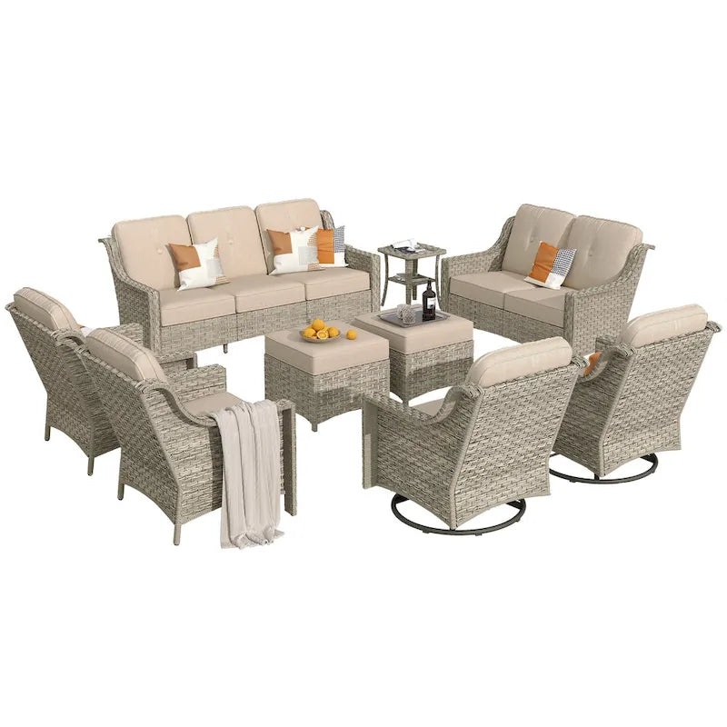 XIZZI 9-teiliges Gartenmöbel-Set für die Terrasse mit drehbarem Sessel