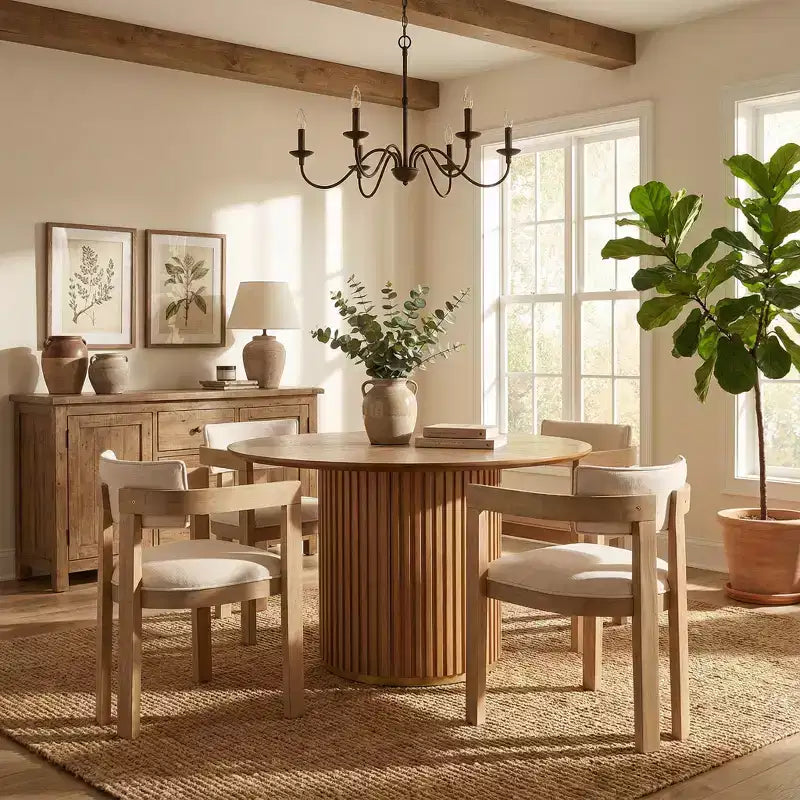 Modernes 5-teiliges rundes Esszimmer-Set von Christopher Knight Home Shankar mit Stühlen aus Kautschukholz und Polsterung