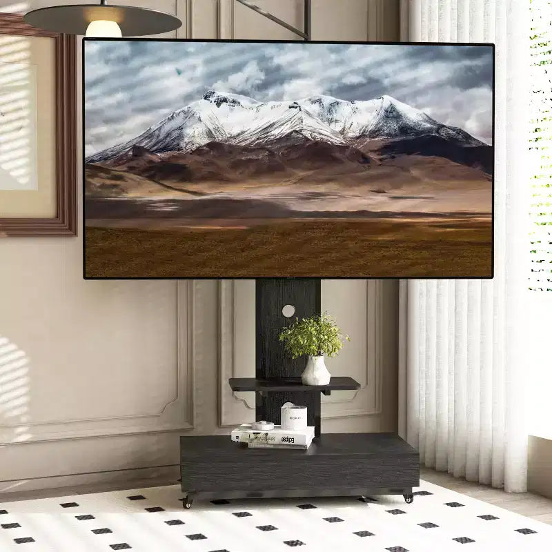 TV-Ständer für 32-75-Zoll-Fernseher, höhenverstellbarer mobiler TV-Wagen mit Schublade und Rollen fürs Wohnzimmer, Schlafzimmer und Büro -ModernLuxe