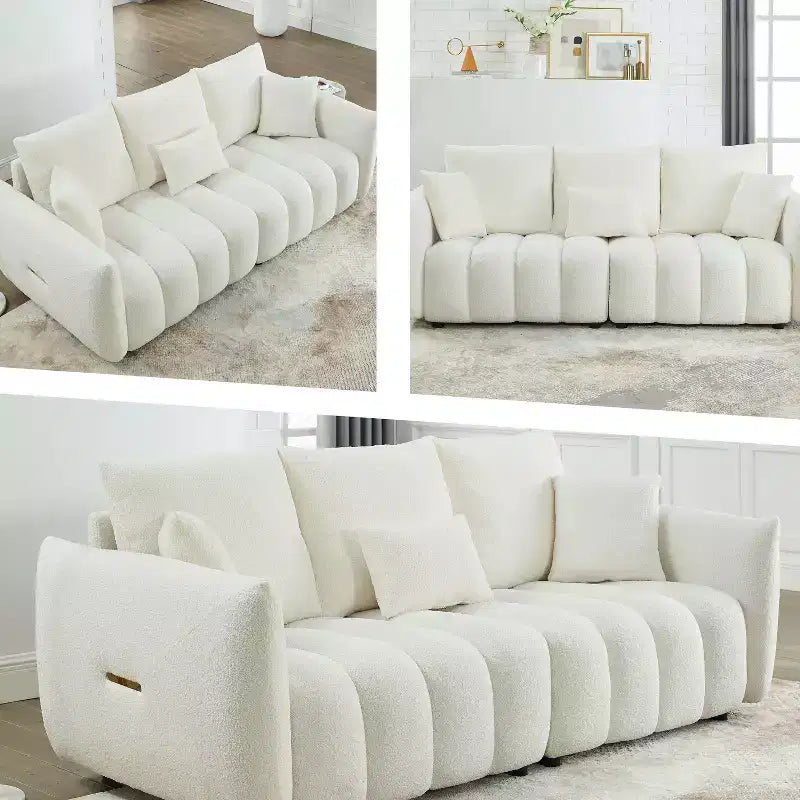GDFStudio Alanna modernes 3-Sitzer-Sofa mit Teddy-Stoffbezug und Kissen, 79.5