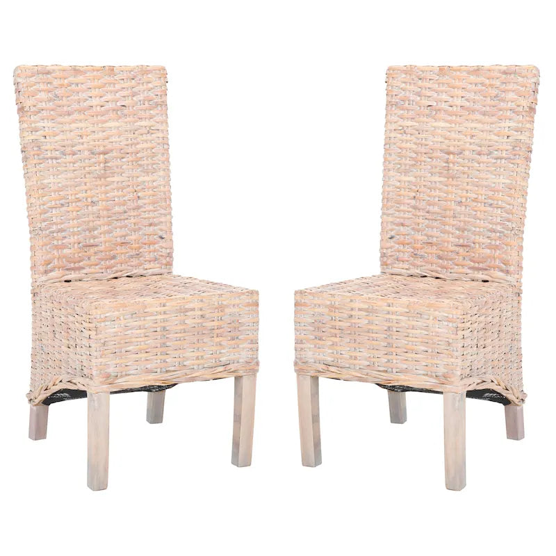 Set van 2 eetkamerstoelen van naturel rotan, 19W x 22D x 41H, boho-kuststijl