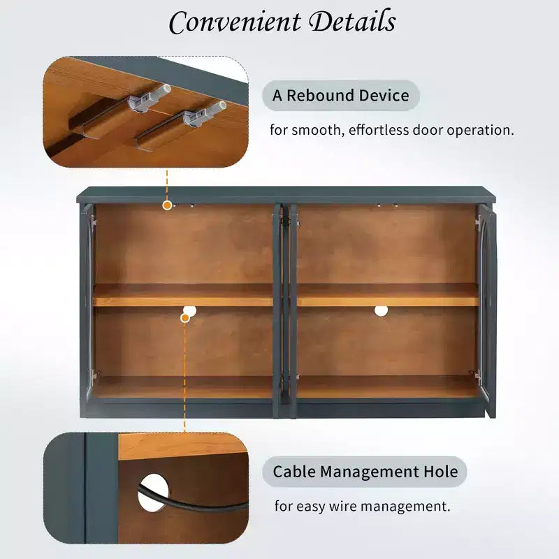 Grand buffet de rangement à 4 portes vitrées, armoire cintrée avec étagères réglables pour la cuisine