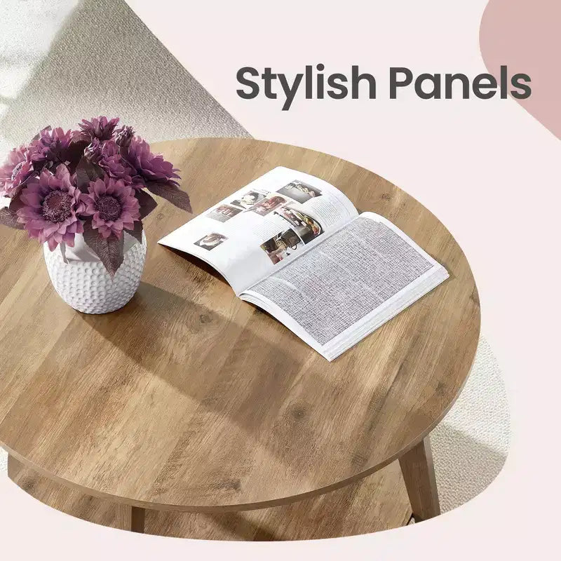 Honingbruine ronde salontafel met 2 opberglagen, afmetingen 31.5 x 17.7 Inches, ideaal voor de woonkamer