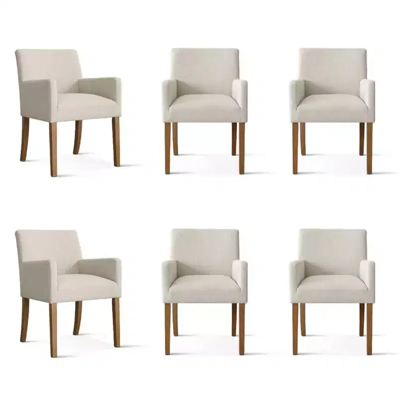Set aus 6 gepolsterten Esszimmerstühlen mit Armlehnen, moderne Leinen-Armlehnstühle mit Holzbeinen, Akzentstühle für Ess- und Wohnzimmer - Panipeachy
