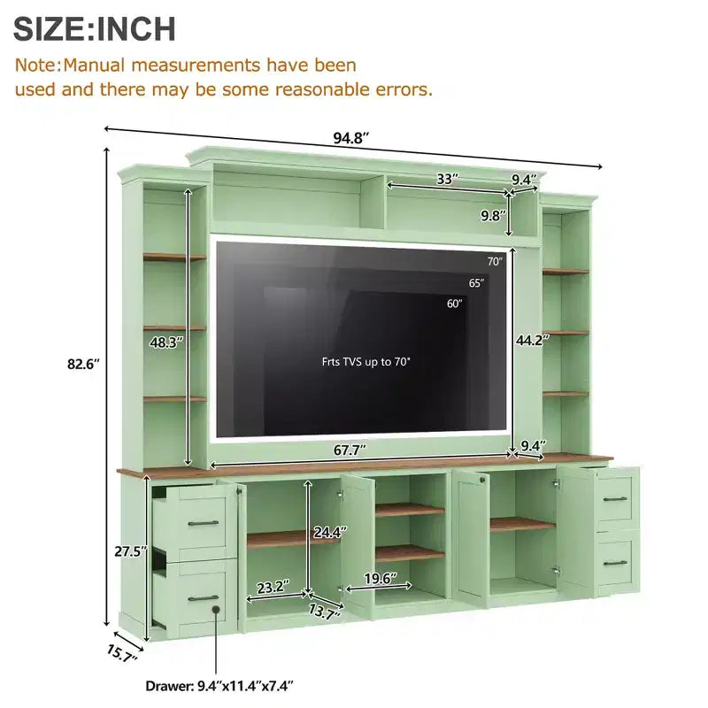 Meuble mural de divertissement de style champêtre ModernLuxe 4 en 1, compatible avec les téléviseurs jusqu'à 70, meuble TV et console multimédia avec étagères réglables et tiroirs
