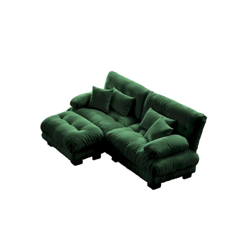 Narożna sofa dwuosobowa w kształcie litery L z tapicerką chenille i poduszkami lędźwiowymi