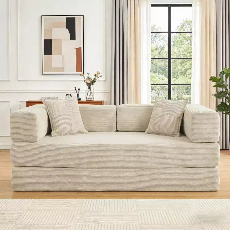 Dyonery 78 Klappsofabett, umwandelbares Cordsofa, Kingsize-Bodenschlafsofa, 4-in-1-DIY-Kombination, modulares Schlafsofa zum Ausklappen, bequemes Sofa.