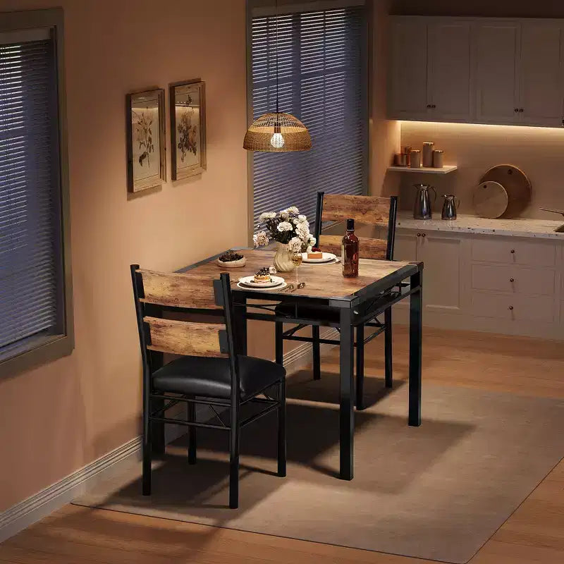 Essgruppe für 4 Personen mit 4 gepolsterten Stühlen, 5-teiliges Esszimmer-Set aus Holz mit Eckenschutz für Küche, Wohnung und kleine Räume