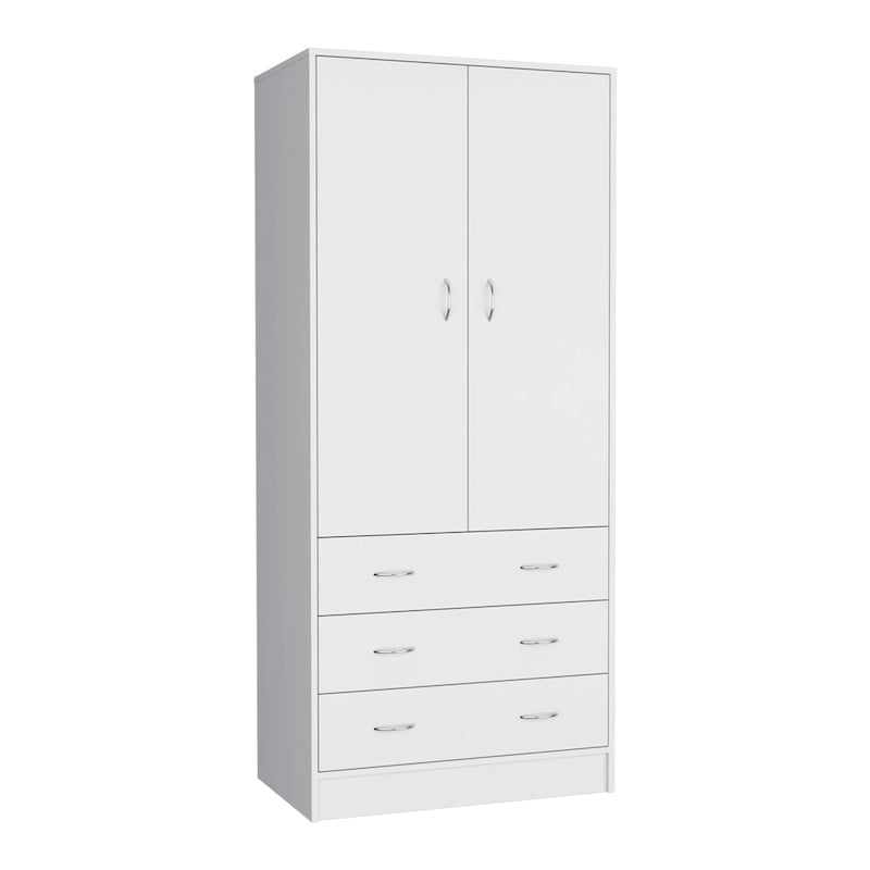 19 Moderner zweitüriger Kleiderschrank mit 3 Schubladen und 1 Kleiderstange fürs Schlafzimmer