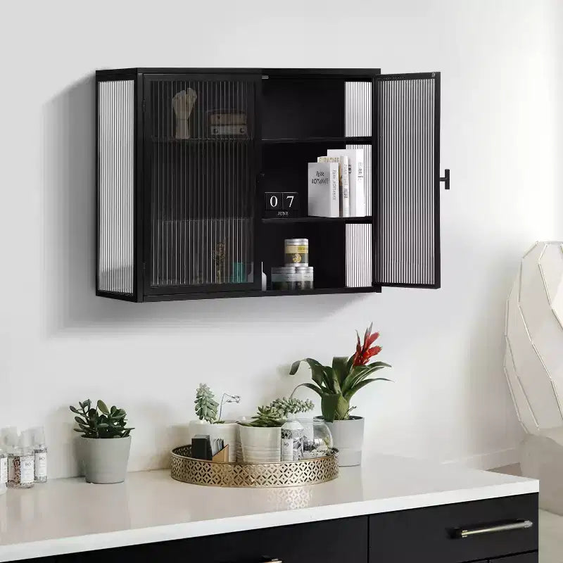 Okak moderner Hängeschrank mit 2 Türen, 3 Ebenen und Glastüren für Eingangsbereich/Esszimmer/Wohnzimmer/Küche